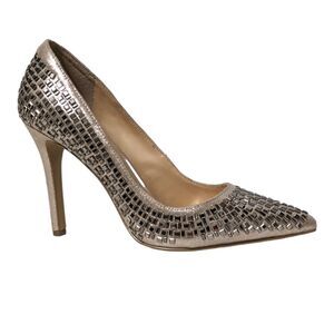 JESSICA SIMPSON Claya Metallic Faux Suede Rhinestone Heels 6